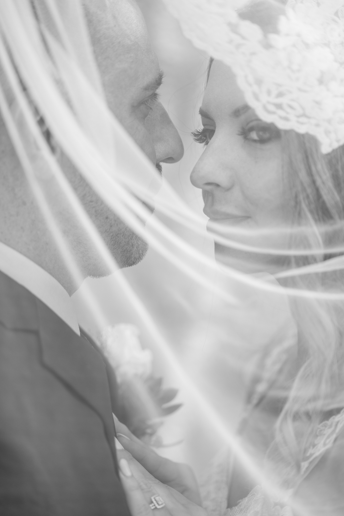 black and white close up wedding portrait