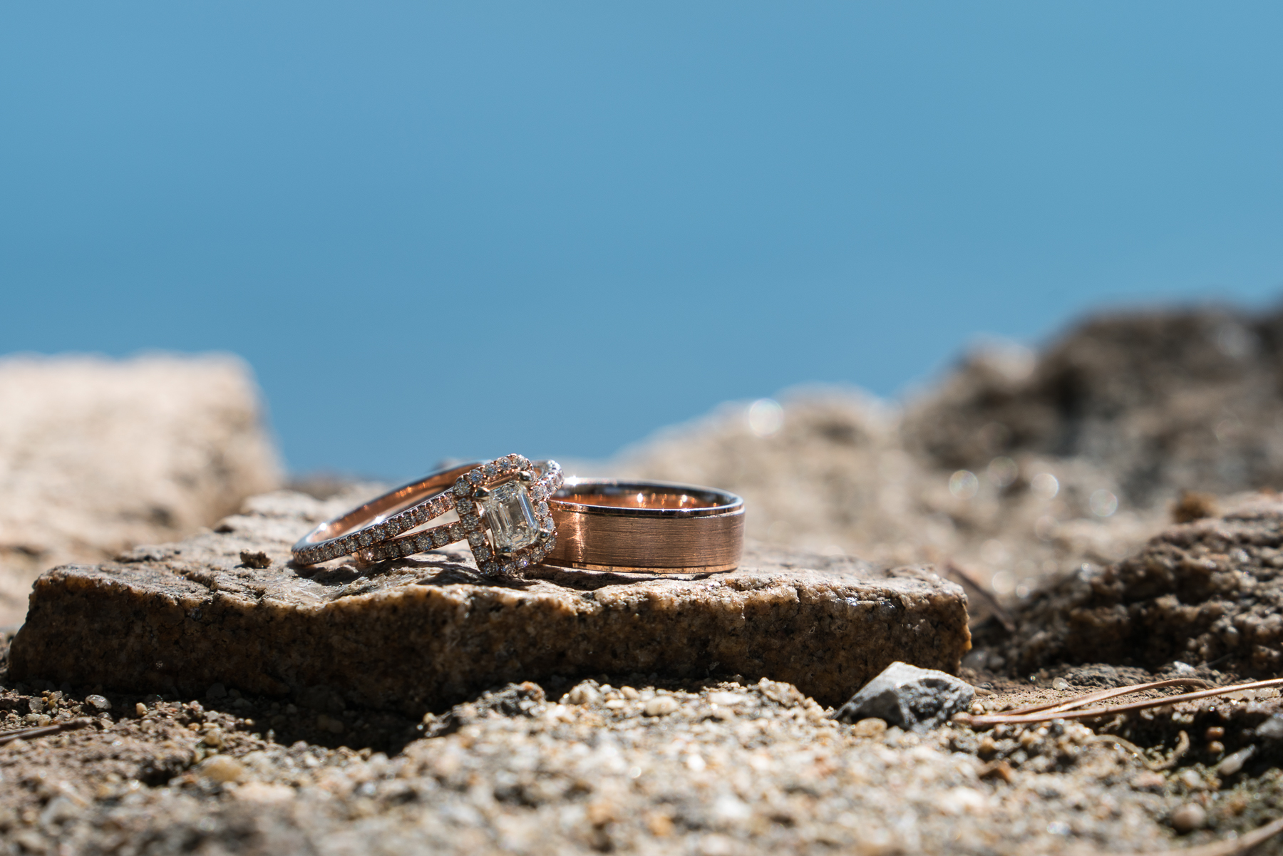 detail shot of rose gold wedding ring