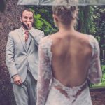 first wedding look in woods